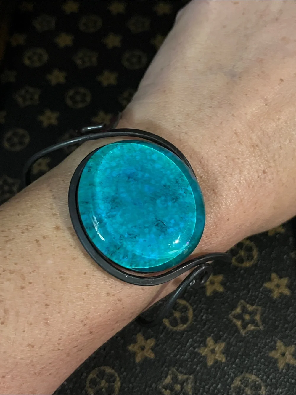 Turquoise Glass Cabochon Cuff Bracelet